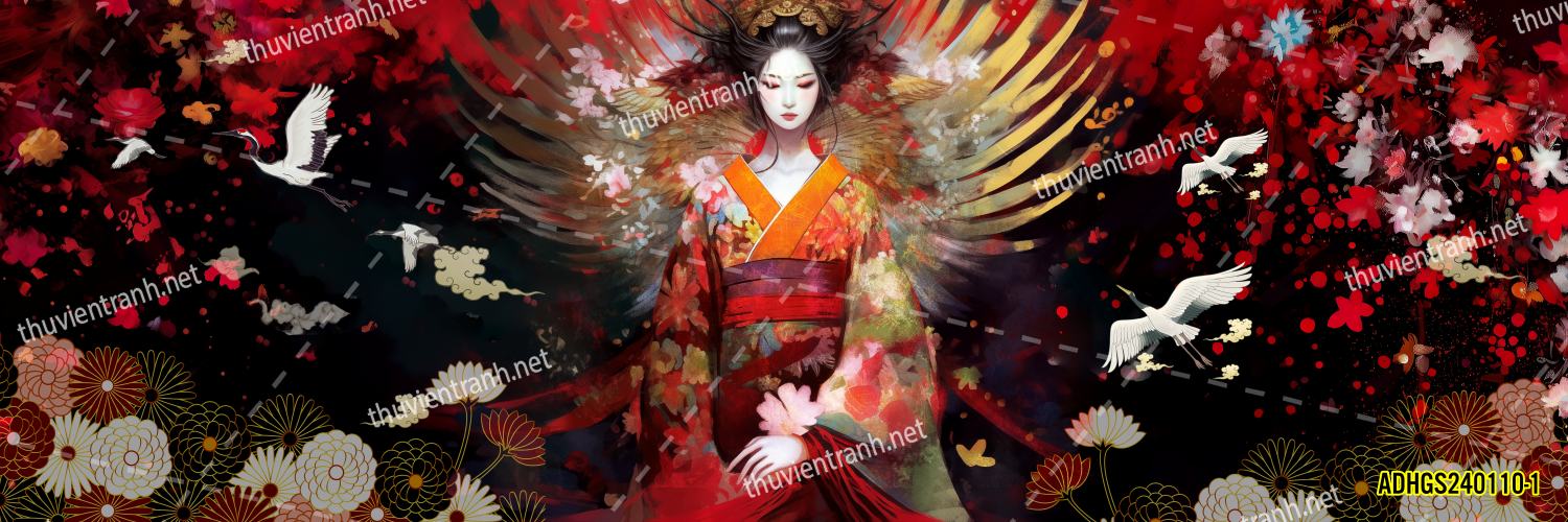 Tranh dán tường hoa cô gái Geisha Nhật Bản-ADHGS240110-1 - Kết quả tìm kiếm tranh tường